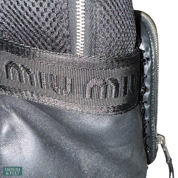 MIU MIU Black Faille Crystal Embellished Beaded Leather Trim Mini Luxe‎ Backpack main image 15
